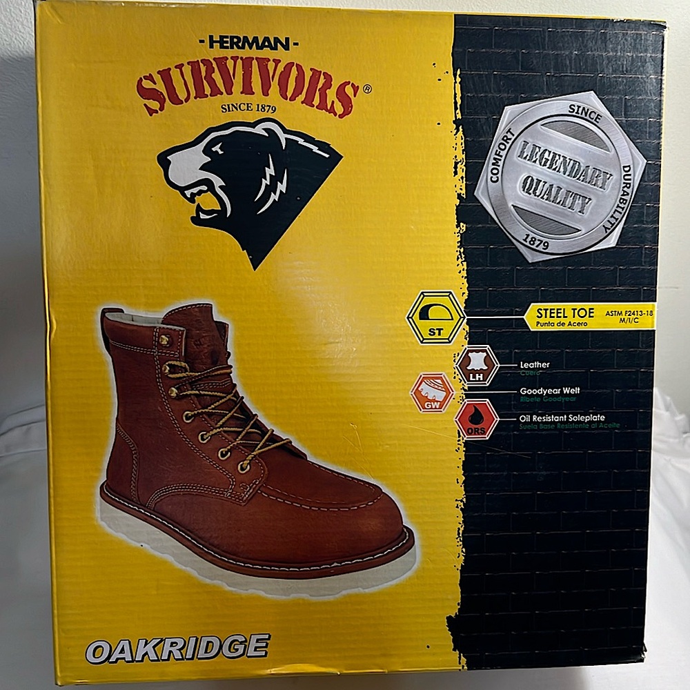 NEW Omagie Men's Oakridge 6" Steel Toe Work Brown Boots Size 7 and 10 1/2 w/Box